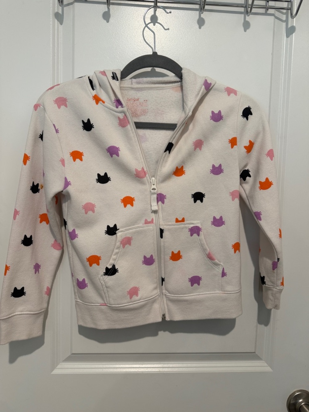 Cat & Jack Cream Zip-Up Hoodie with Black, Purple, Orange & Pink Cat Prints